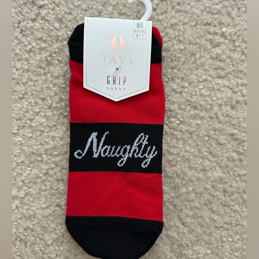 NWT pure barre sticky socks red black naughty nice Christmas